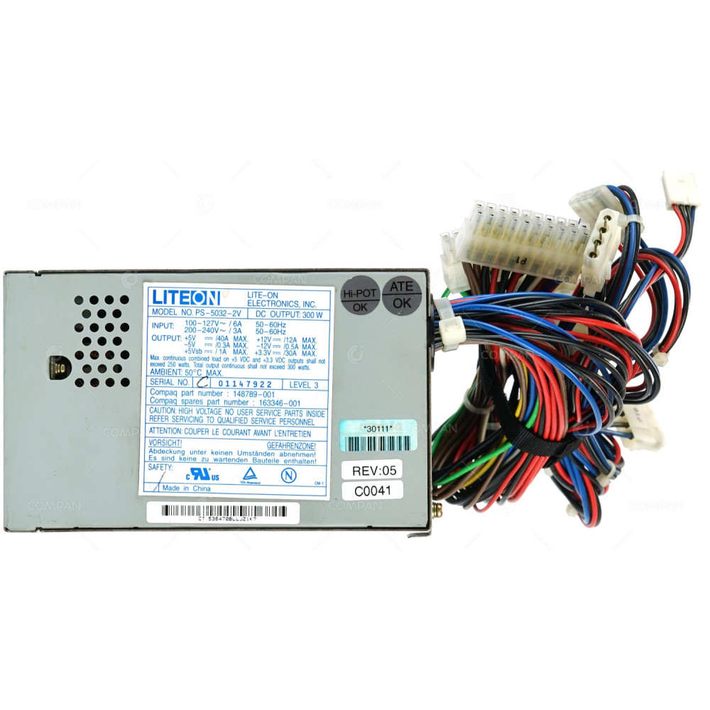 163346-001 HP 300W POWER SUPPLY FOR PROLIANT ML350 ML370 G1 148789-001, PS-5032-2V