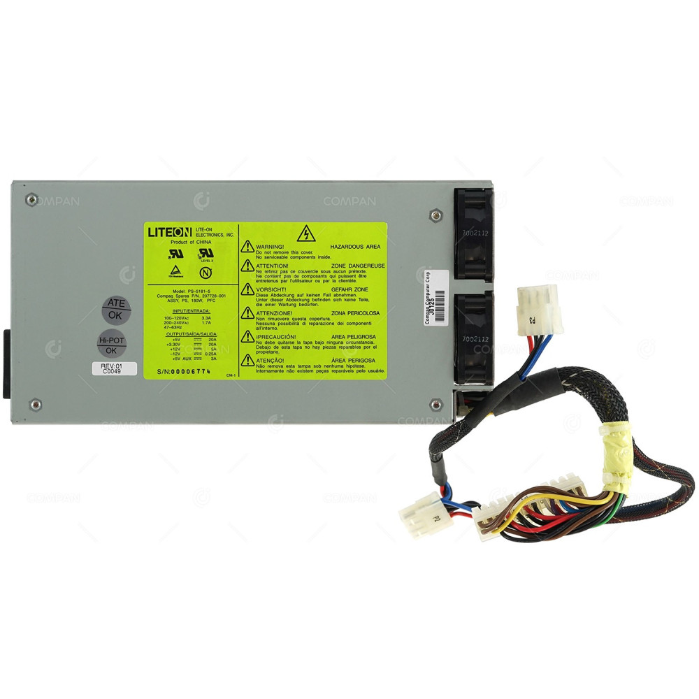 207728-001 HP COMPAQ 180W POWER SUPPLY FOR PROLIANT DL320 G1 PS-5181-5