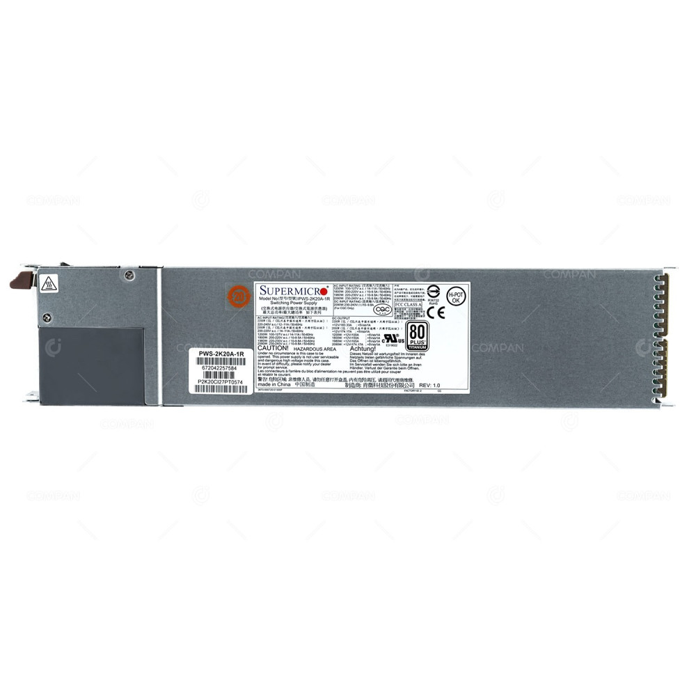 PWS-2K20A-1R SUPERMICRO 2200W POWER SUPPLY 80+ TITANIUM 1U HOT-PLUG