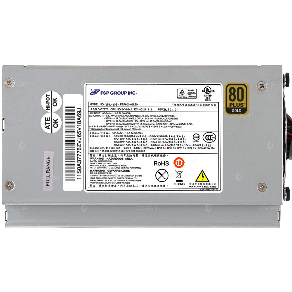 0A37776 LENOVO 800W POWER SUPPLY 80 PLUS GOLD FOR THINKSTATION C20 54Y8842, FSP800-09LEN