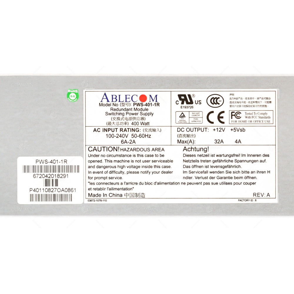 PWS-401-1R ABLECOM 400W POWER SUPPLY FOR JUNIPER, SUPERMICRO