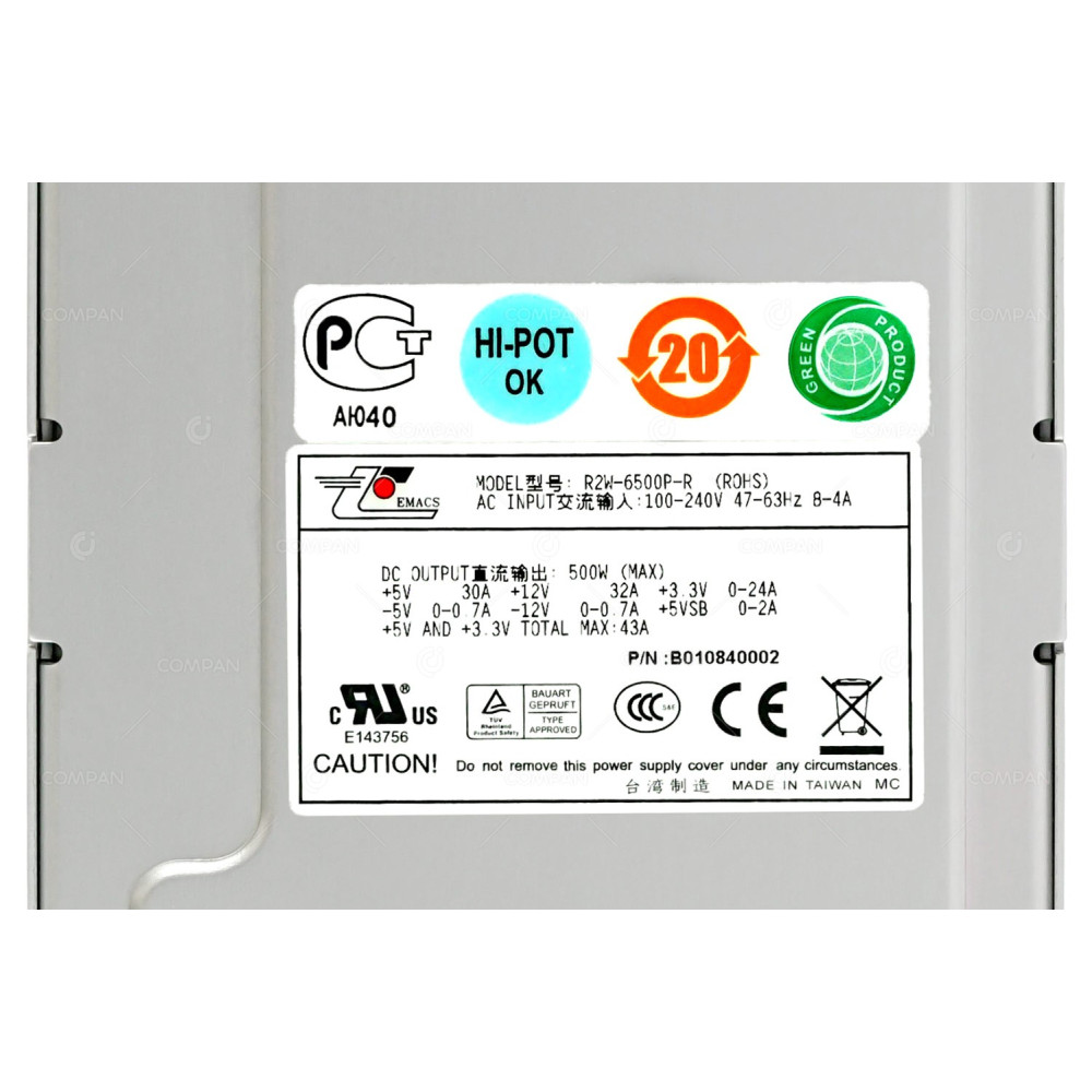 R2W-6500P-R EMACS 500W 2U REDUNDANT POWER SUPPLY