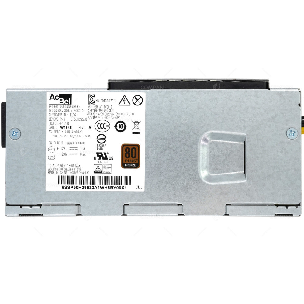 00PC750 LENOVO 180W 80 PLUS BRONZE POWER SUPPLY FOR THINKCENTRE M720T SP50H29530