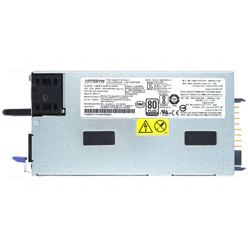 00RY772 IBM 2000W 80 PLUS PLATINUM POWER SUPPLY FOR E950 PSERIES POWER9 700-014245-0000, 700-014245-0200, 00RY771