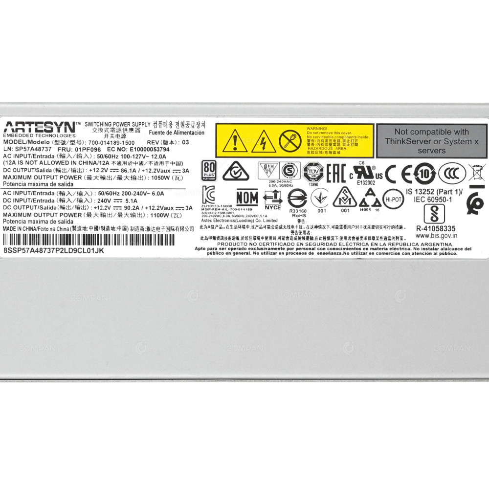 01PF096 IBM 1100W PLATINUM HOT SWAP POWER SUPPLY SP57A48737