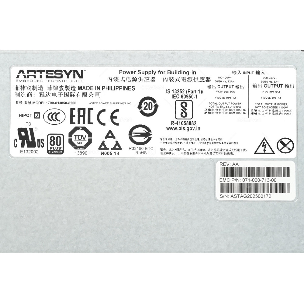 071-000-713-00 DELL EMC 1100W AC DC POWER SUPPLY FOR POWERMAX VMAX -