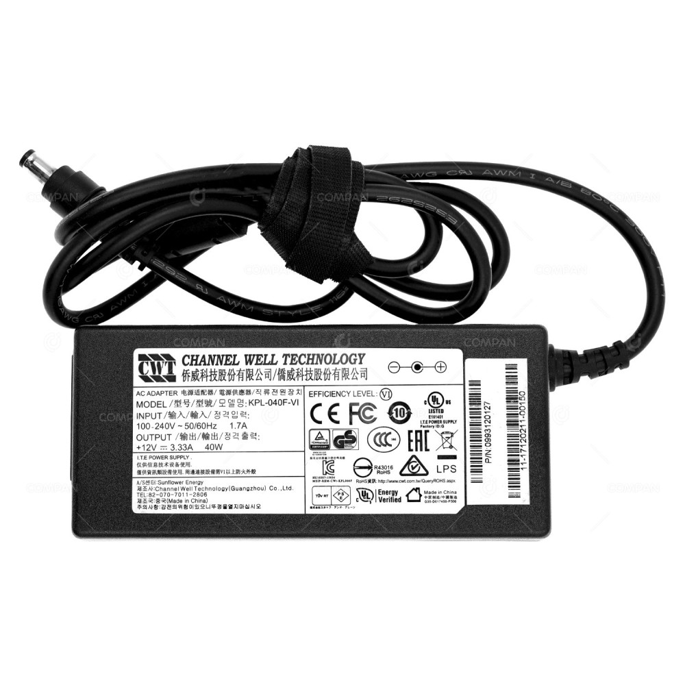 0993120127 CHANNEL WELL TECHNOLOGY 40W 12V 3.33A AC/DC ADAPTER KPL-040F-VI