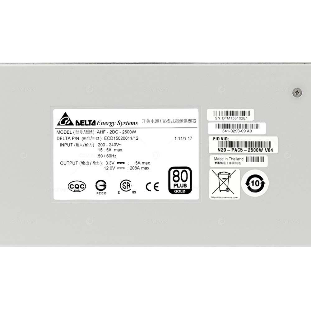 341-0293-09 CISCO 2500W POWER SUPPLY 80 PLUS GOLD FOR CISCO UCS 5108