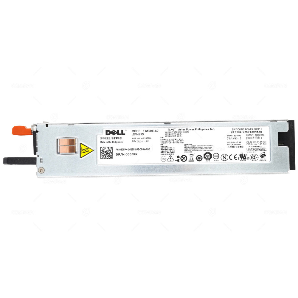 60FPK DELL POWER SUPPLY 500W FOR R410 R415 060FPK, A500E-S0, AA25720L