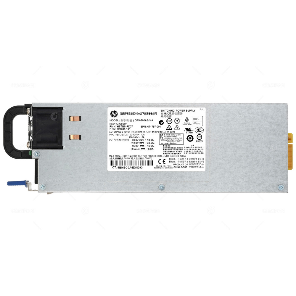 671797-001 HP 500W DL160 G8 POWER SUPPLY 622381-101, HSTNS-PD27, DPS500AB-3