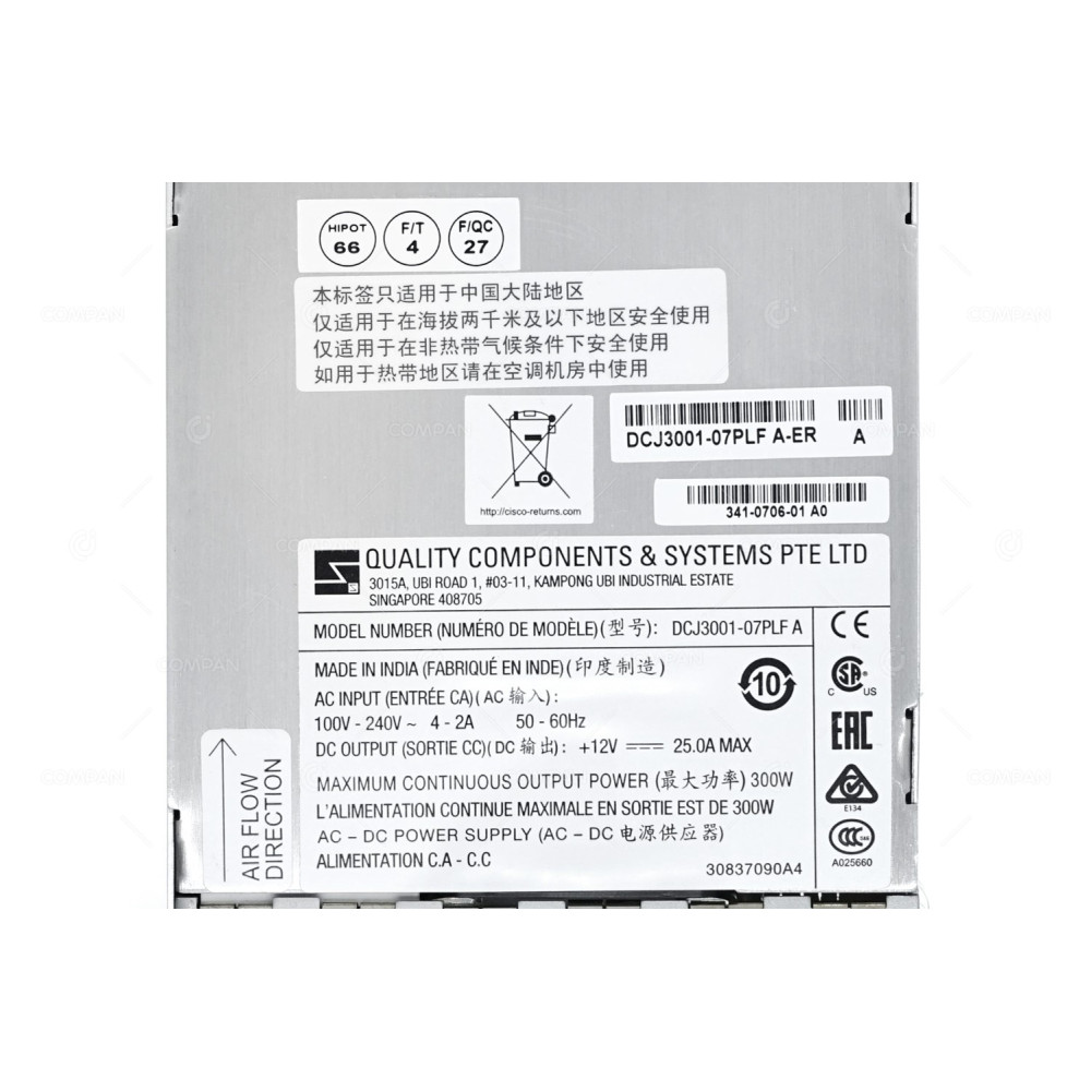 DS-C48S-300AC CISCO 300W PORT SIDE EXHAUST POWER SUPPLY FOR MDS 9148 DCJ3001-07PLF, 341-0706-01