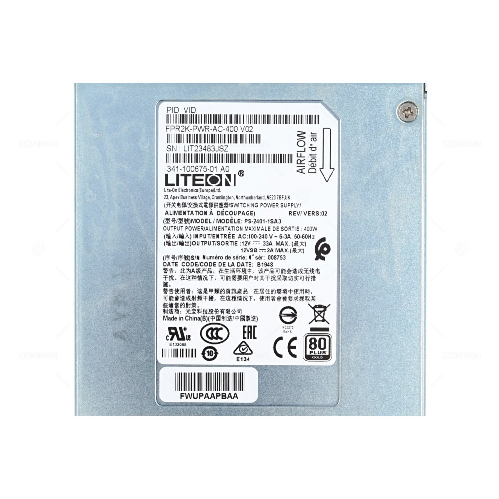 FPR2K-PWR-AC-400 CISCO 400W POWER SUPPLY FOR FIREPOWER 2130 341-100675-01