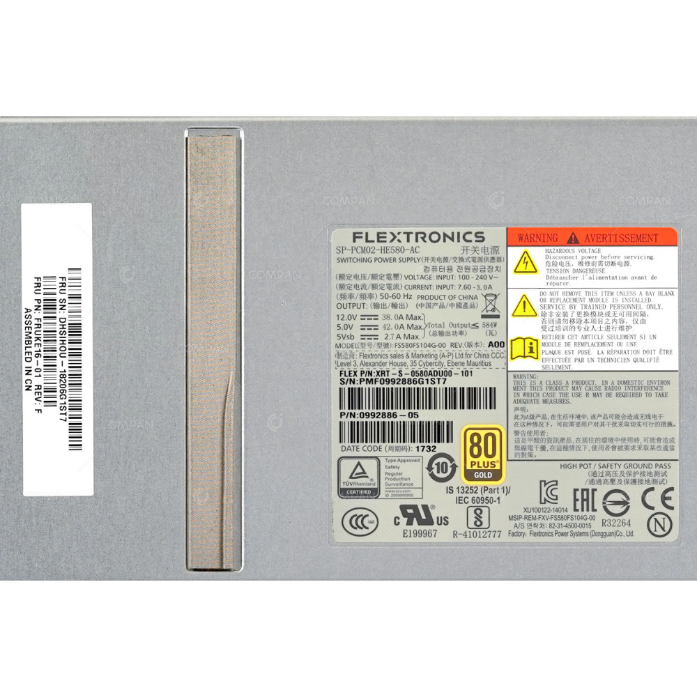 FRUKE16-01 SEAGATE 584W POWER SUPPLY FOR SP-3212 0992886-05, SP-PCM02-HE580-AC