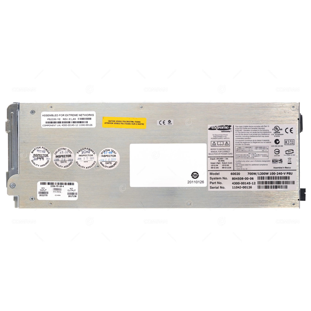 PS2336-YE EXTREME NETWORKS 1200W POWER SUPPLY 100-240V FOR BLACKDIAMOND 8800
