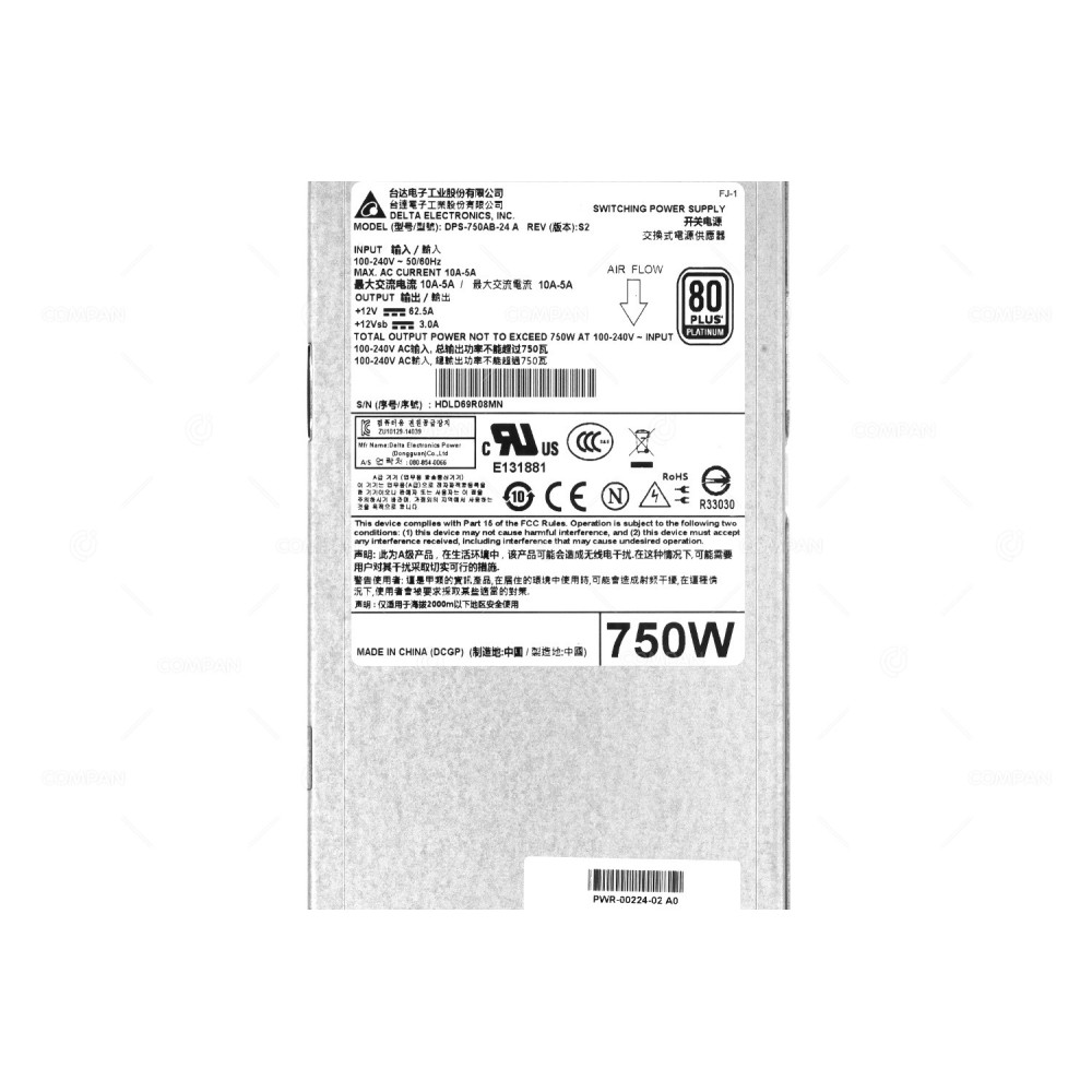 PWR-00224-02 ARISTA 750W AC POWER SUPPLY FOR 7280QR FRONT TO REAR AIRFLOW DPS-750AB-24