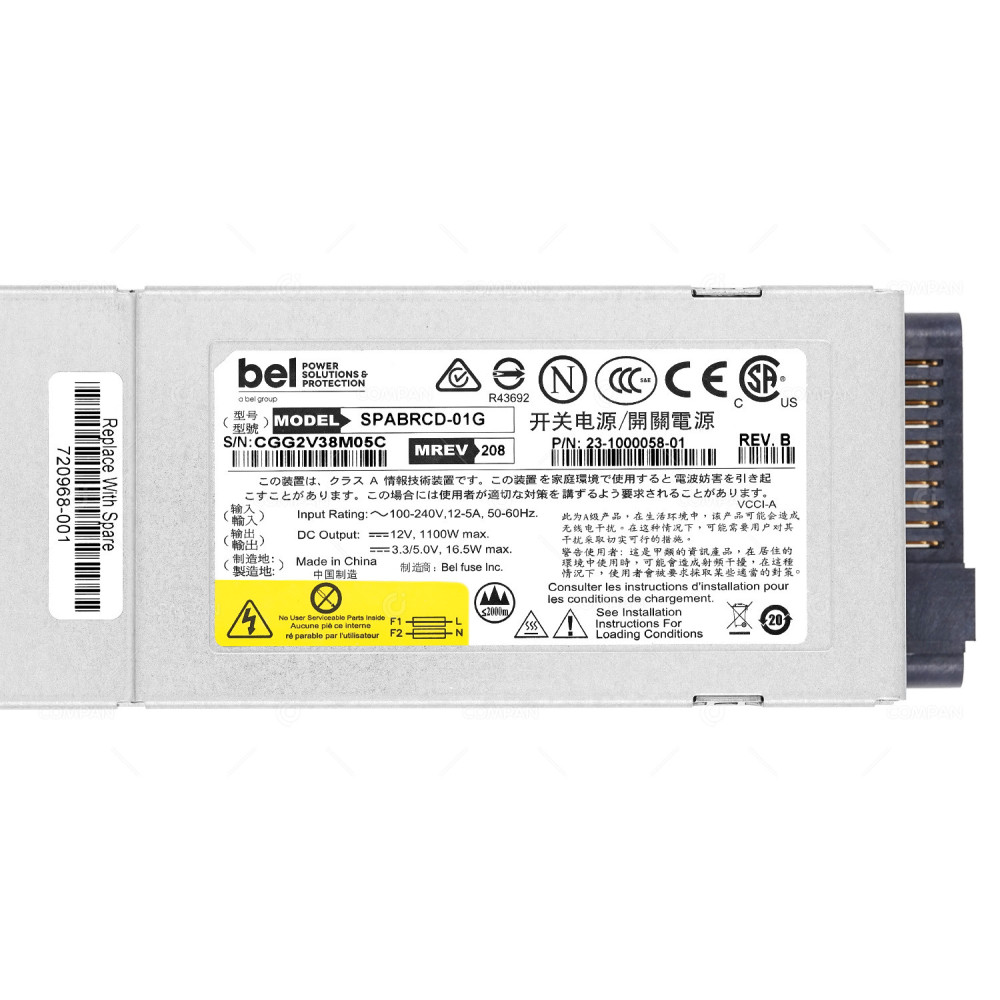 720968-001  HP POWER SUPPLY 1100W PORT SIDE FOR HPE B-SERIES SN6500B SWITCH