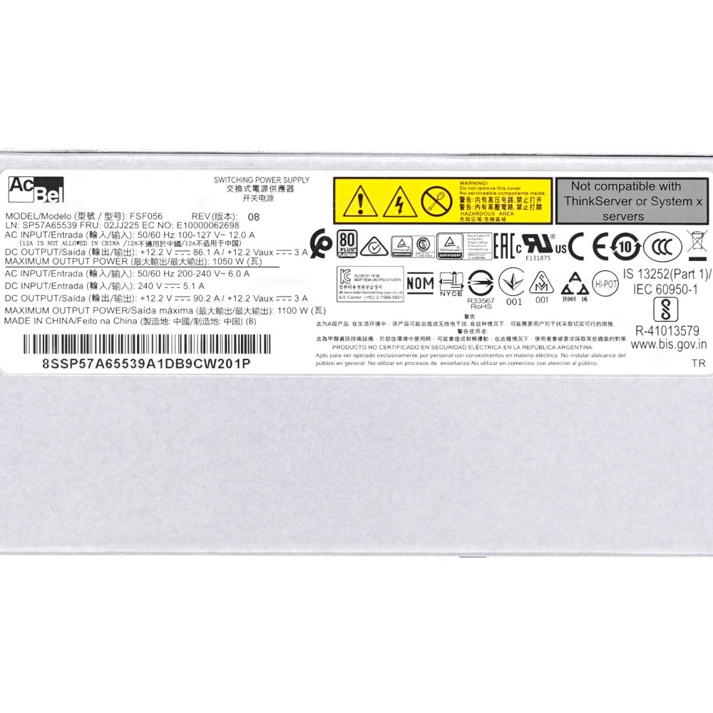 02JJ225  IBM 1100W PLATINUM AC POWER SUPPLY FOR IBM THINKSYSTEM