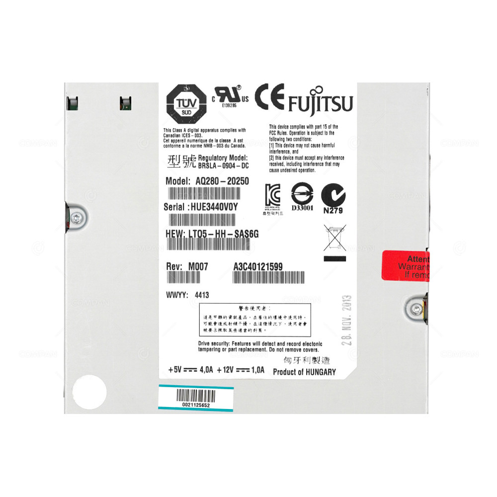 A3C40121599 FUJITSU LTO5 ULTRIUM HH SAS INTERNAL TAPE DRIVE