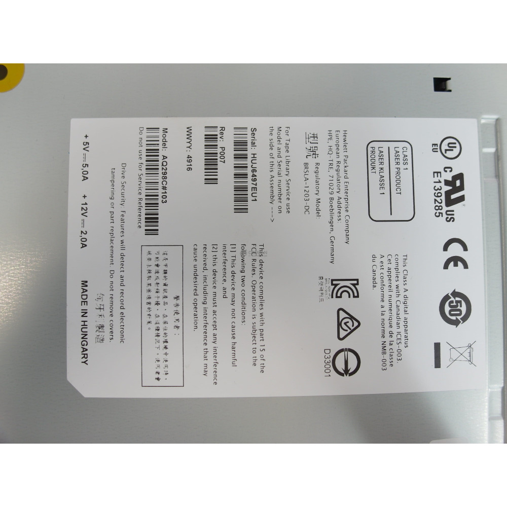 706825-001 HP MSL LTO6 ULTRIUM 6250 FC TAPE DRIVE C0H28A, BRSLA-1203-DC