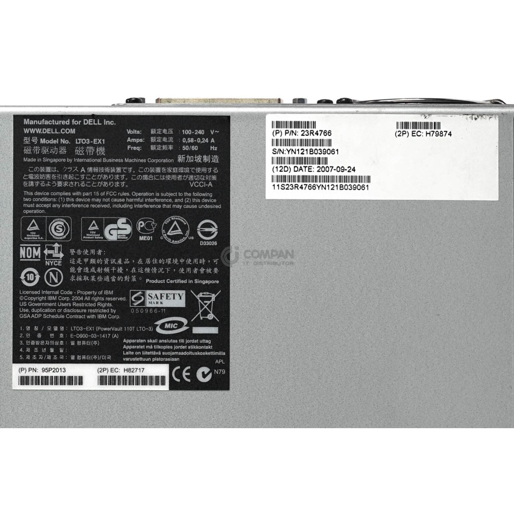 NP888 DELL PV110T LTO3 LVD/SCSI EXTERNAL TAPE DRIVE