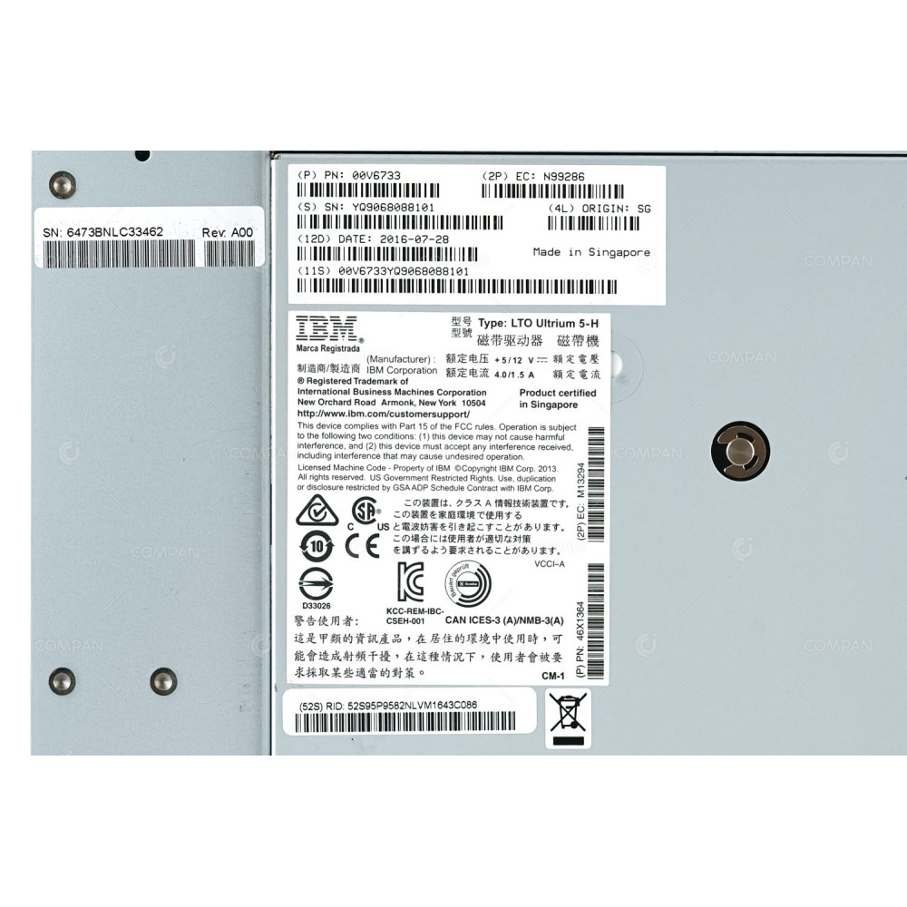 46X1364 IBM LTO5 HH SAS 6GB ULTRIUM TAPE DRIVE TS3100/TS3200 TL2000/TL4000