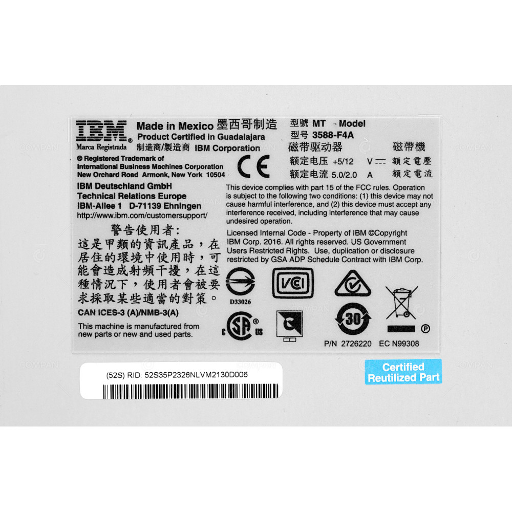 3588-F4A  IBM ULTRIUM 4 LTO4 4G FC TS1040 DRIVE 800GB 1.6TB FOR IBM TS3500