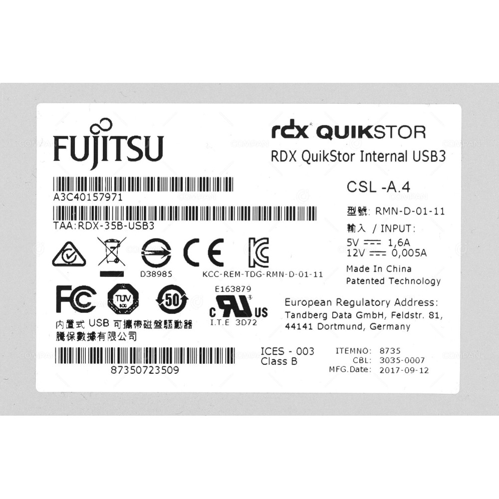 A3C40157971  RDX QUICKSTOR FUJITSU RDX514B 5,25" 160GB USB 3.0