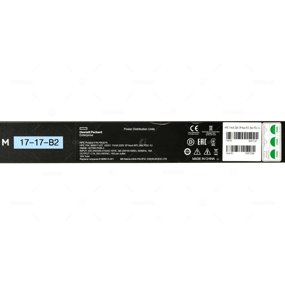 868612-001 HPE 11KVA 230 3P 6 SLOT 16A 1U PDU P9Q57AM 866817-027