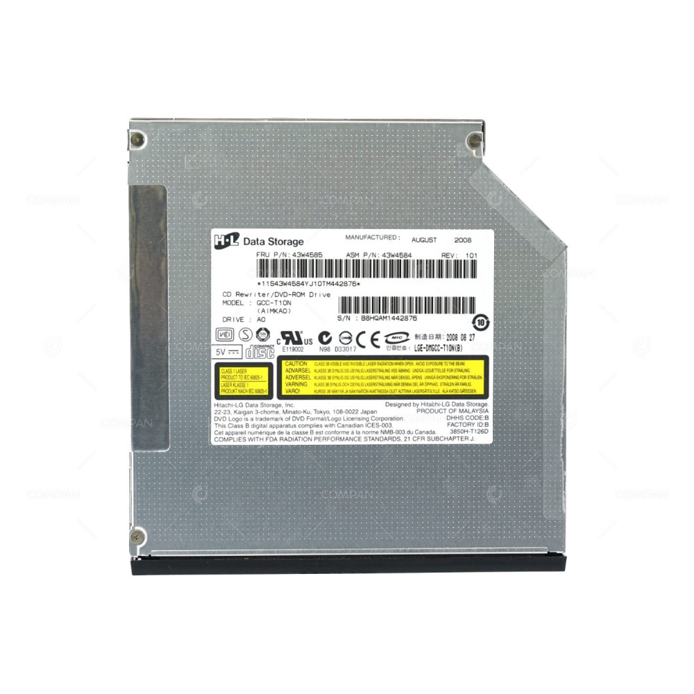 43W4585 HITACHI LG HL CD-RW DVD-ROM SLIMLINE DRIVE FOR X3400, X3500, X3550, X3650, X3850 M1 43W4584, GCC-T10N