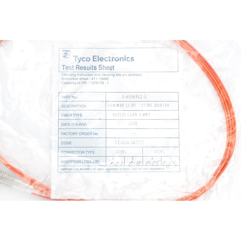 0-6536502-3 TYCO ELECTRONICS DUPLEX LC FIBER OPTICAL CABLES 3M