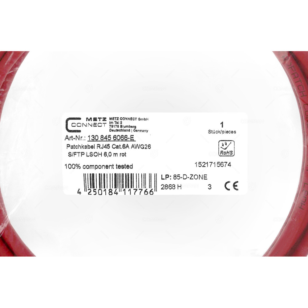 4250184117766  PATCHCORD RJ45 CAT.6A AWG26 6M RED