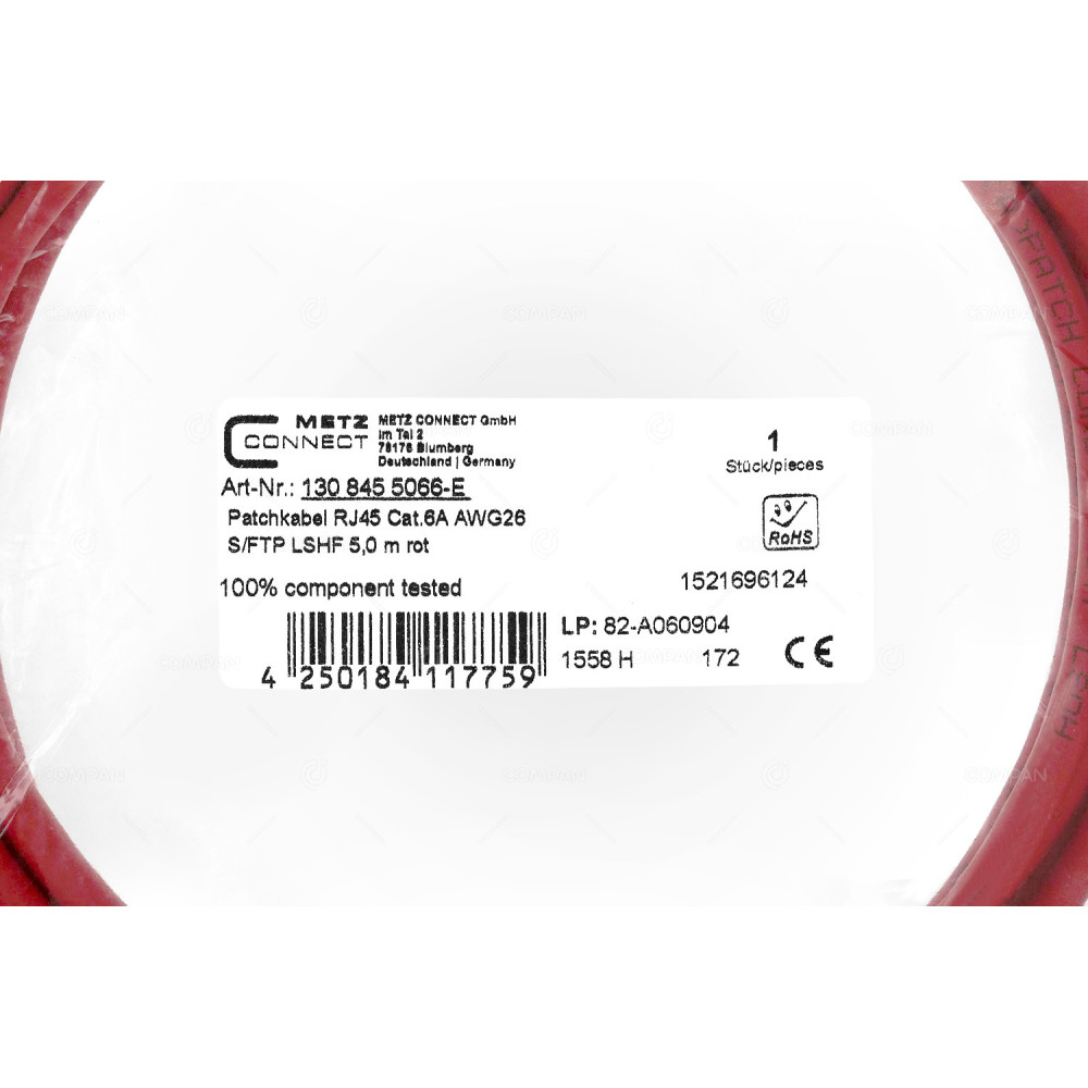 4250184117759  PATCHCORD RJ45 CAT.6A AWG26 5M RED
