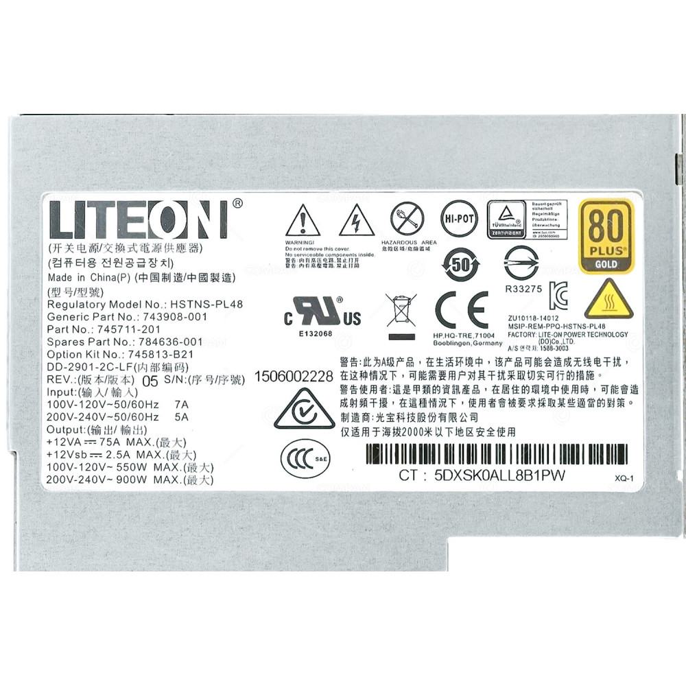 784636-001 HP 900W RP S POWER BACKPLANE 80+ GOLD FOR HP PROLIANT G9