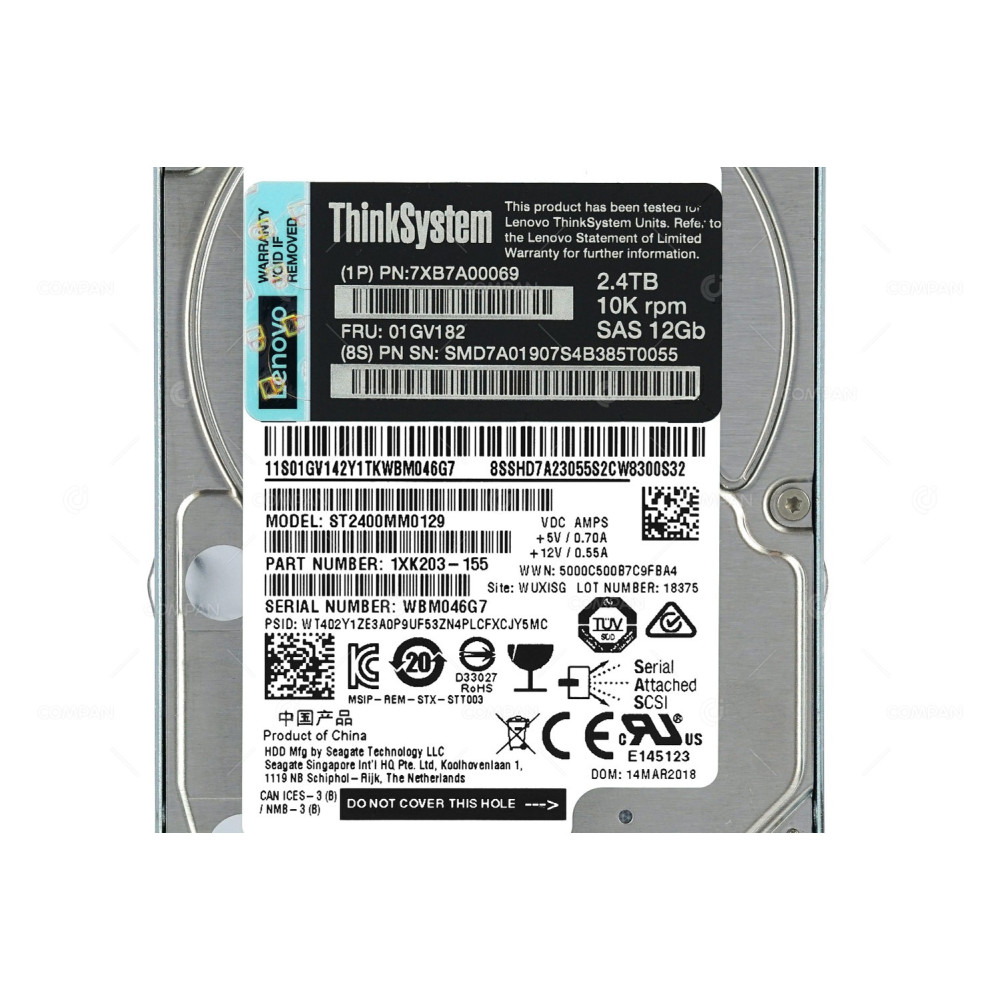 01GV182 LENOVO HDD 2.4TB 10K SAS 12G 2.5" SFF HOT SWAP FOR THINKSYSTEM