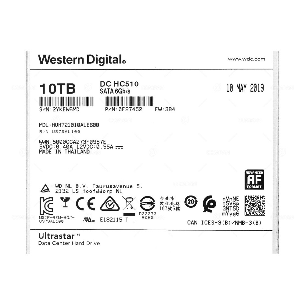 HUH721010ALE600  WD ULTRASTAR HDD 10TB 7.2K SATA 6G 3.5" LFF