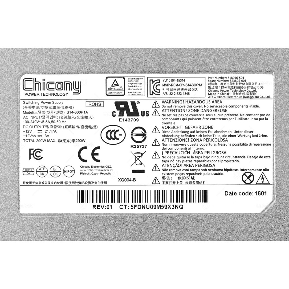 823805-001  HP POWER SUPPLY 290W 80 PLUS SILVER 240V FOR DL20 G10