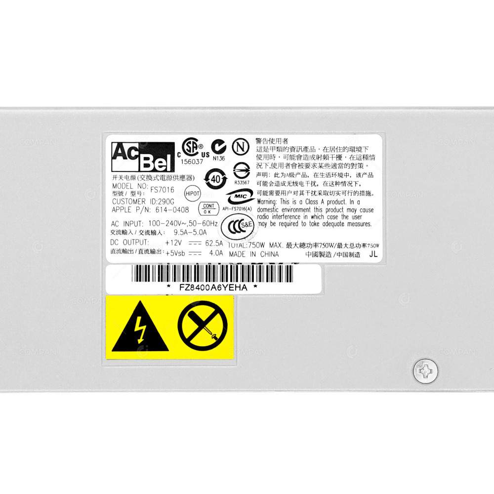 614-0408  APPLE 750W POWER SUPPLY 240V FOR APPLE XSERVE2,1