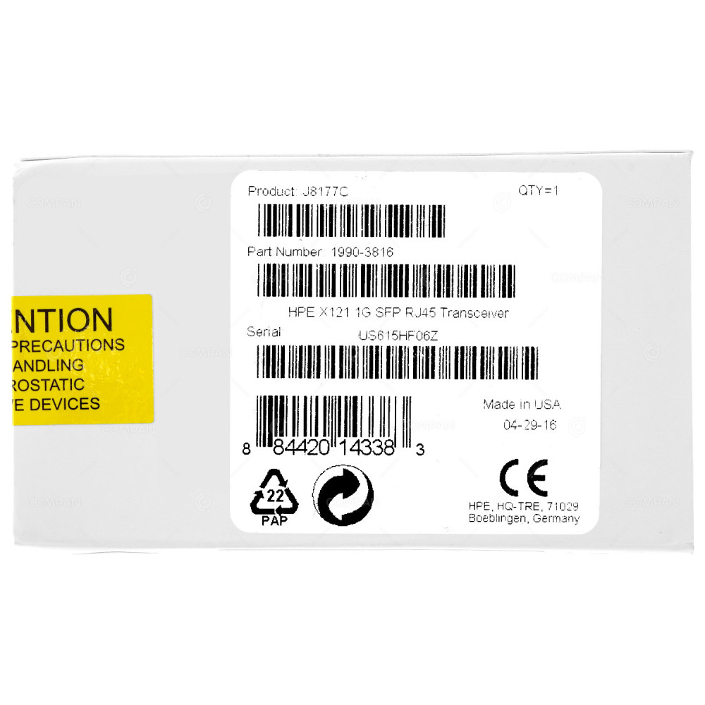 J8177C NEW  HP COPPER TRANSCEIVER MODULE X121 1G 1000BASE-T SFP RJ-45 100M