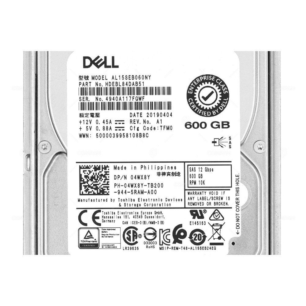 4WX8Y G14 DELL HDD 600GB 10K SAS 12G 2.5" SFF FOR DELL POWEREDGE G14