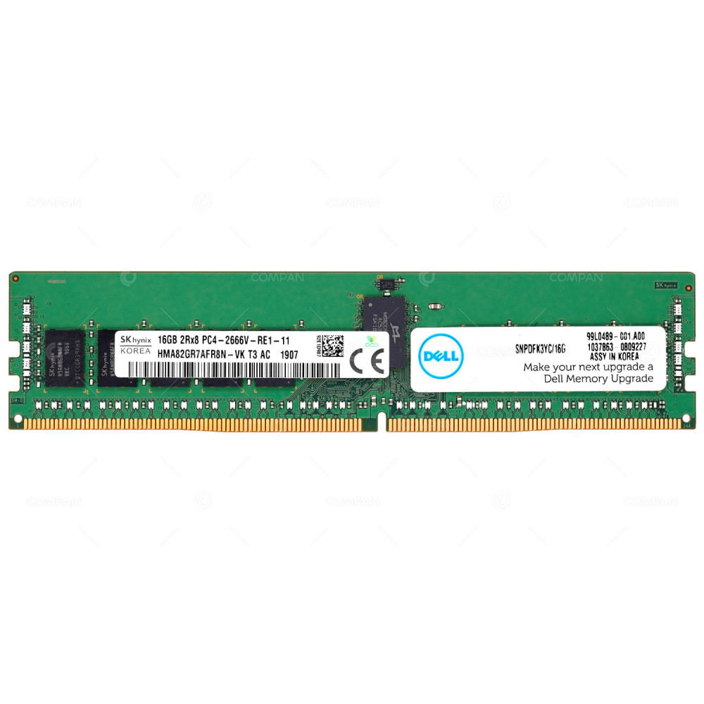 SNPDFK3YC-16G  DELL DDR4 SDRAM 16GB 2RX8 PC4-21333 2666MHZ RDIMM CL19