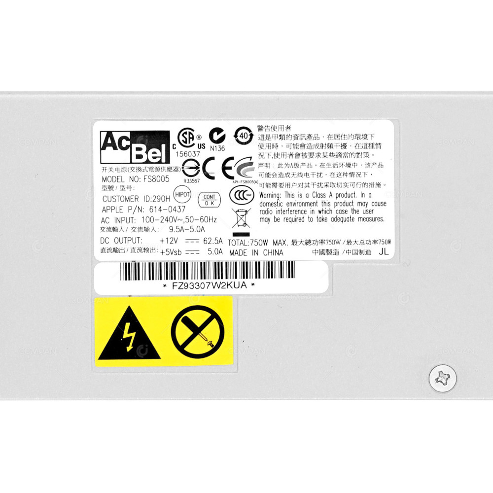 614-0437  APPLE POWER SUPPLY 750W 240V FOR XSERVE3,1