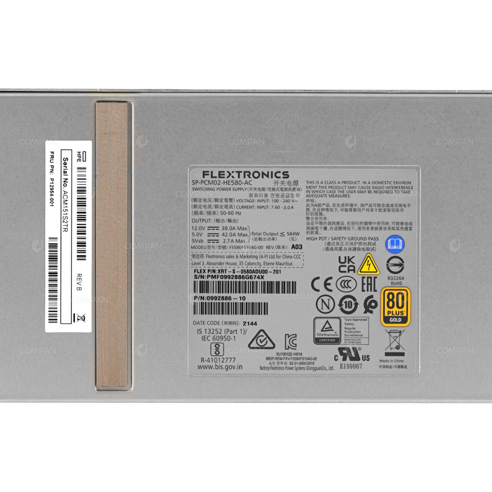 P12954-001  HP 584W POWER SUPPLY 80+ GOLD FOR MSA 2060, R0Q73A, R0Q39A, R0Q39B