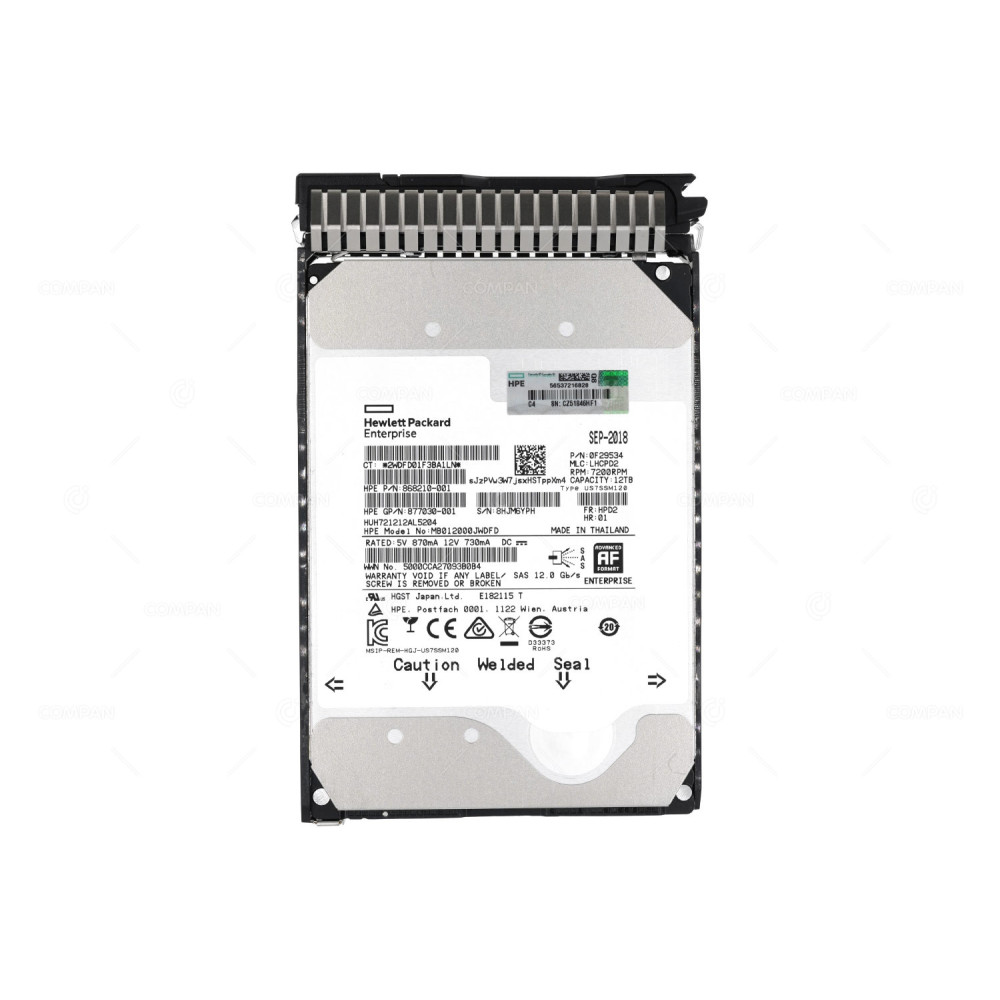 882397-001 HP HDD 12TB 7.2K SAS 12G DS FOR HPE PROLIANT DL380 G8 G9 G10