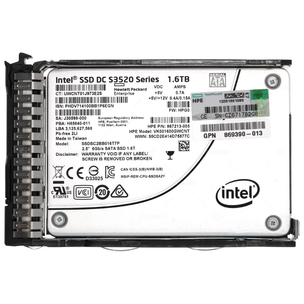 869581-001 HP SSD 1.6TB SATA 6G DS 2.5" SFF FOR HPE PROLIANT DL380 G8 G9 G10