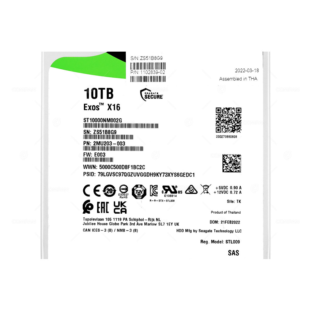 ST10000NM002G  SEAGATE EXOS X16 HDD 10TB  7.2K SAS 12G 3.5" LFF
