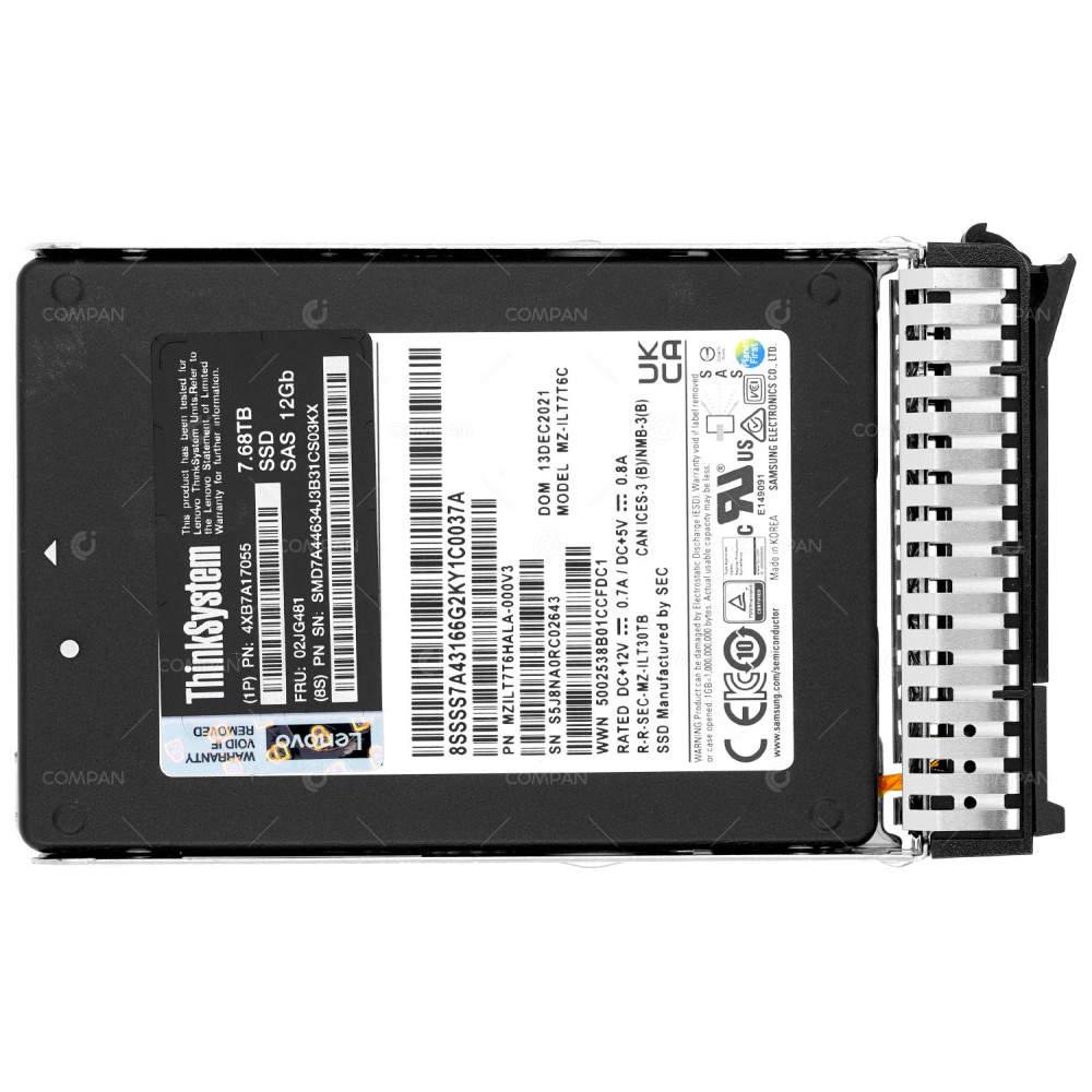 02JG481  LENOVO SSD 7.68TB SAS 12G 2.5" SFF SSD FOR LENOVO THINKSYSTEM SR630 V2
