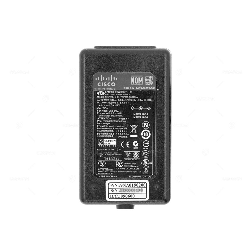 2465-06878-601  CISCO POWER SUPPLY 19W 1A 19V AC ADAPTER FOR CISCO CP-7936
