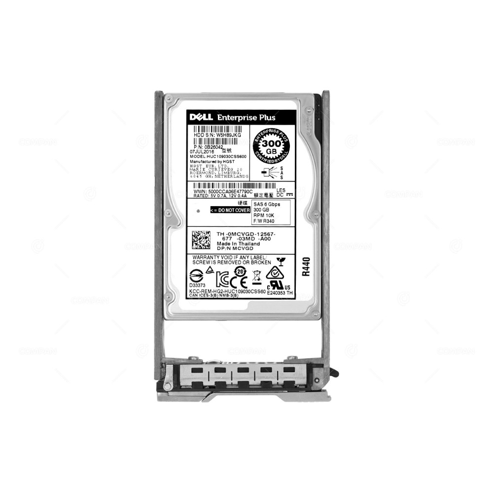 MCVGD EQL DELL HARD DRIVE 300GB 10K 6G SAS 2.5 SFF HOT-SWAP 0MCVGH, HUC109030CSS600