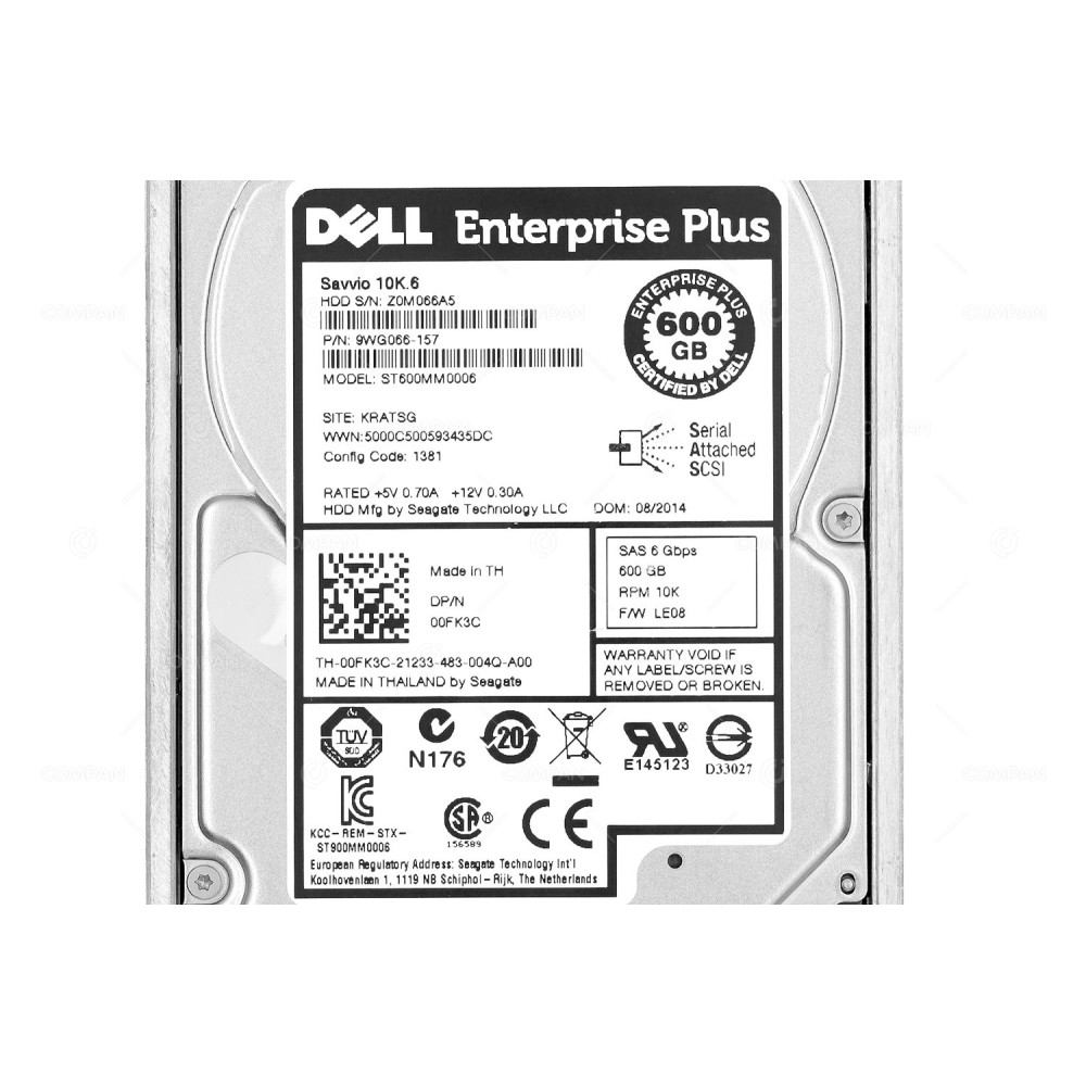 0FK3C CMP  DELL HDD 600GB 10K SAS 6G 2.5" SFF HOT-SWAP FOR DELL COMPELLENT