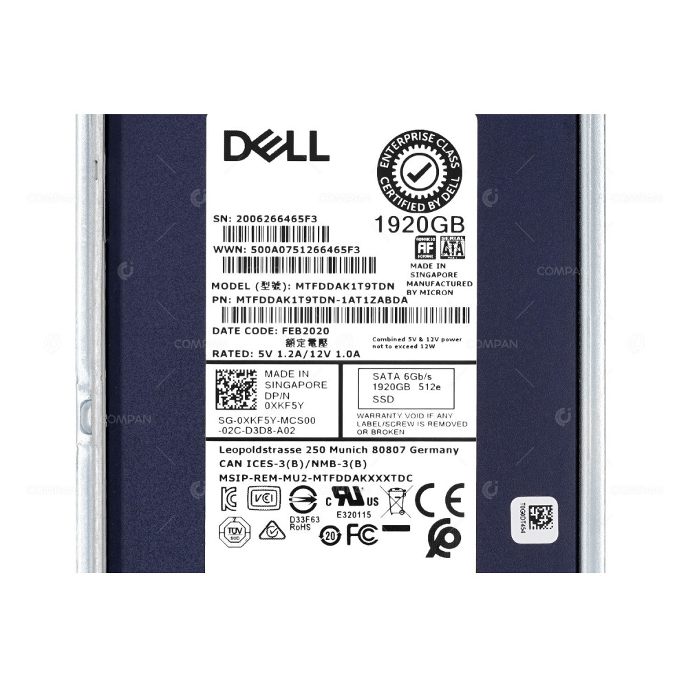 XKF5Y G14  DELL SSD 1.92TB SATA 6G 2.5" SFF FOR DELL POWEREDGE G14 G15